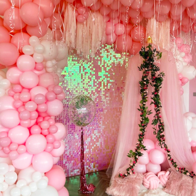 Shimmer Wall Panels / Black Backing & Square Sequins - Dream Pink