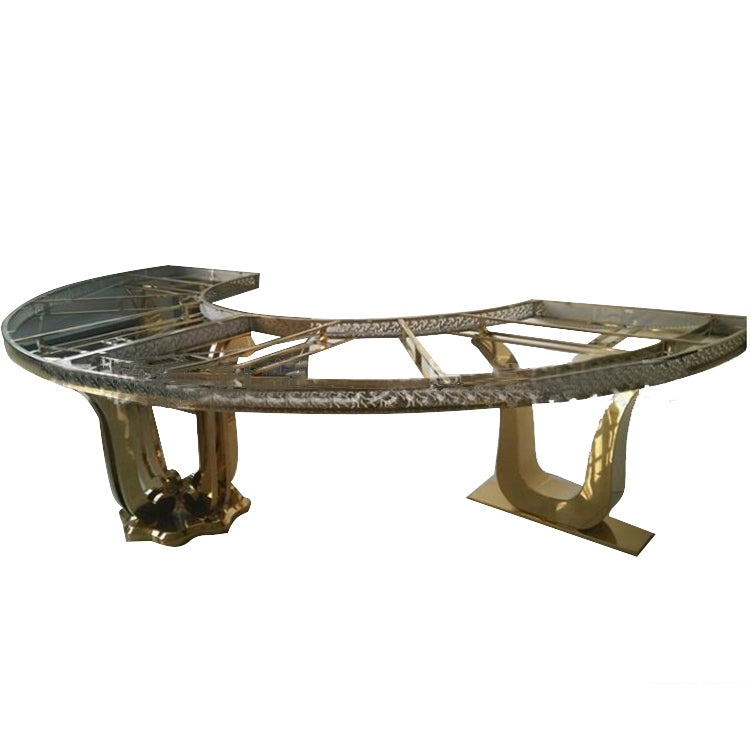 Gold Stainless Steel Half Round Dining Table - White