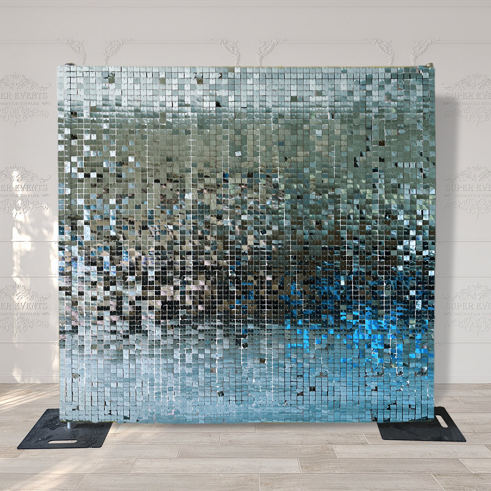 Shimmer Wall Panels / Black Backing &amp; Square Sequins - Ocean Blue