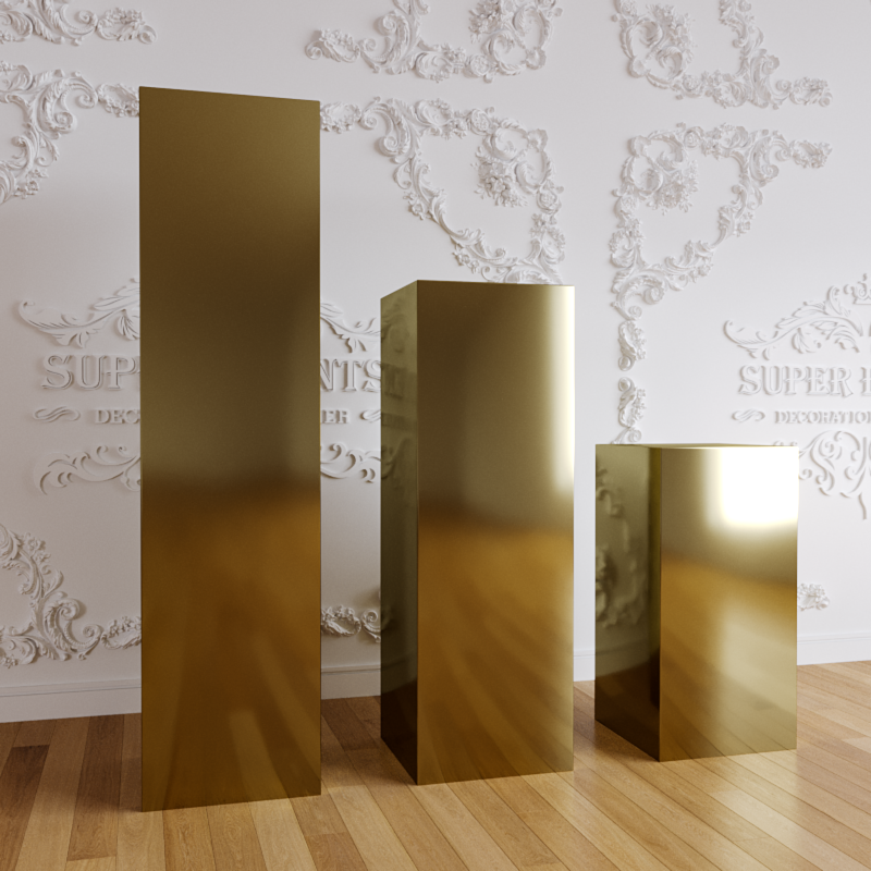 Gold PVC Cylinder Square Plinths Set - 3/5 Pieces