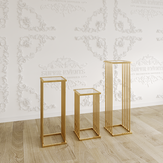 3 Pieces Stainless Steel Display Plinths Set - Gold