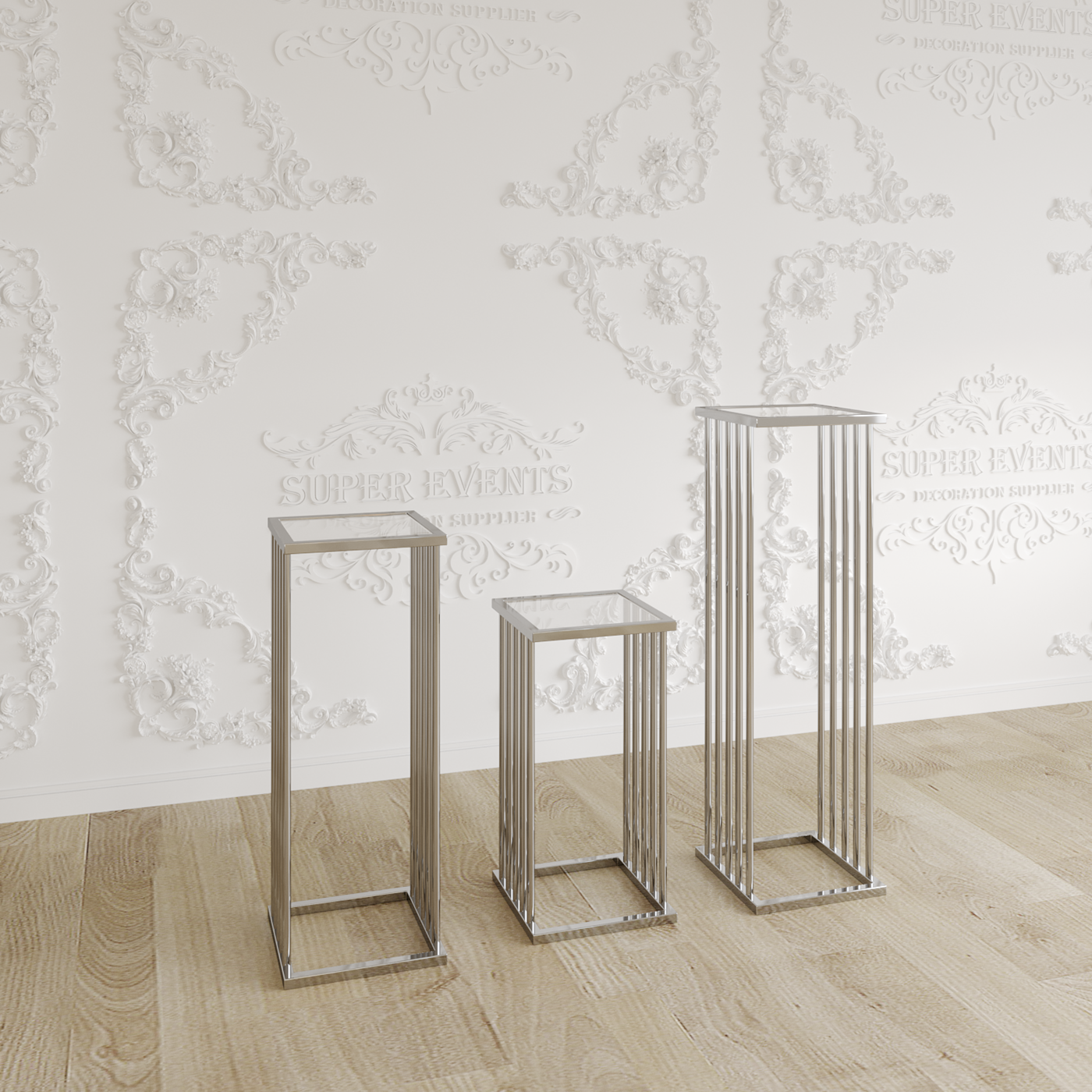 3 Pieces Stainless Steel Display Plinths Set - Silver