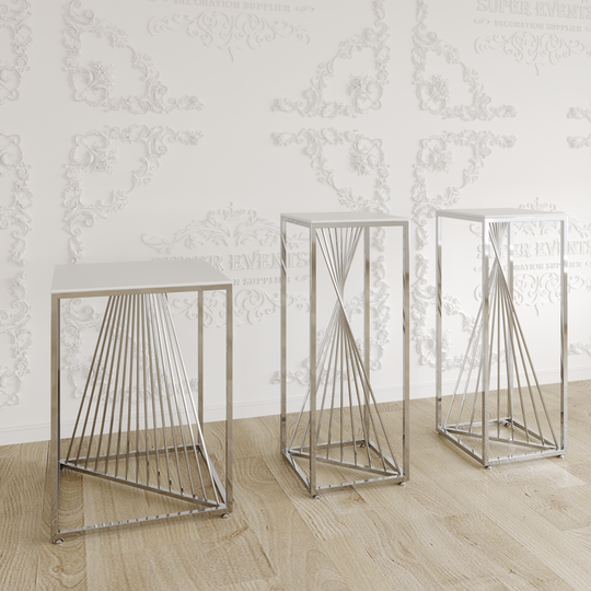 3 Pieces Stainless Steel Display Plinths Set - Silver