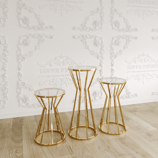3 Pieces Stainless Steel Display Plinths Set - Gold