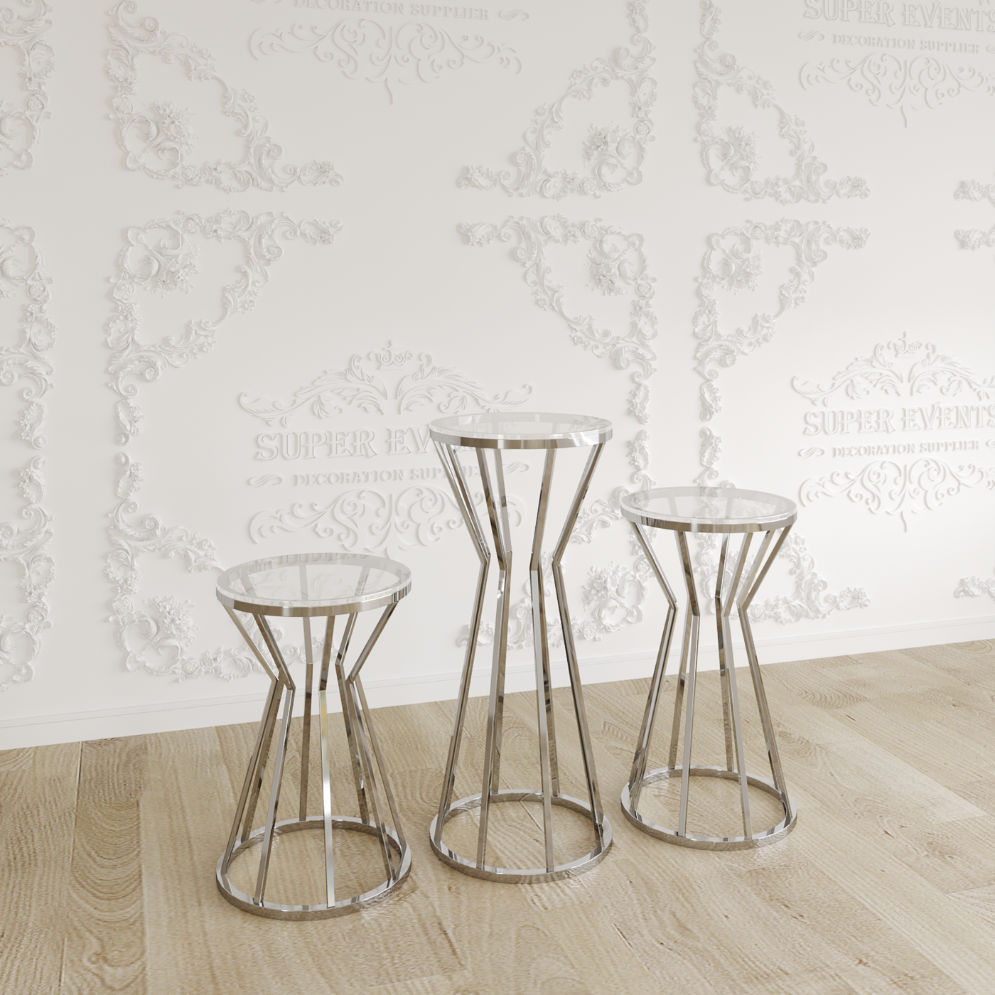 3 Pieces Stainless Steel Display Plinths Set - Silver