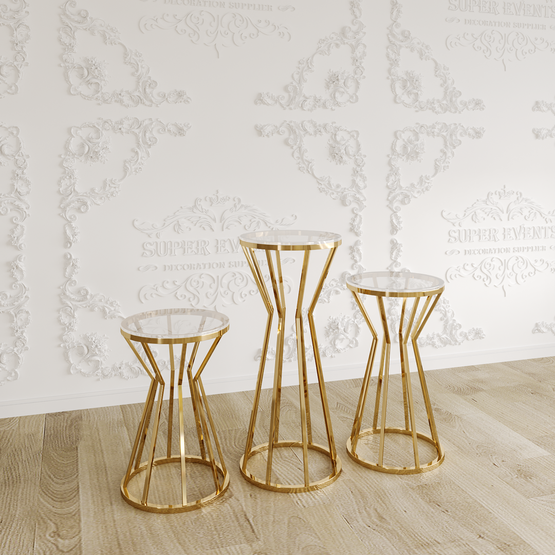 3 Pieces Stainless Steel Display Plinths Set - Silver