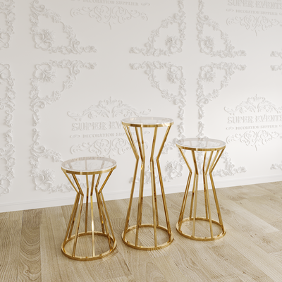 3 Pieces Stainless Steel Display Plinths Set - Silver