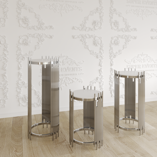 3 Pieces Stainless Steel Display Plinths Set - Silver