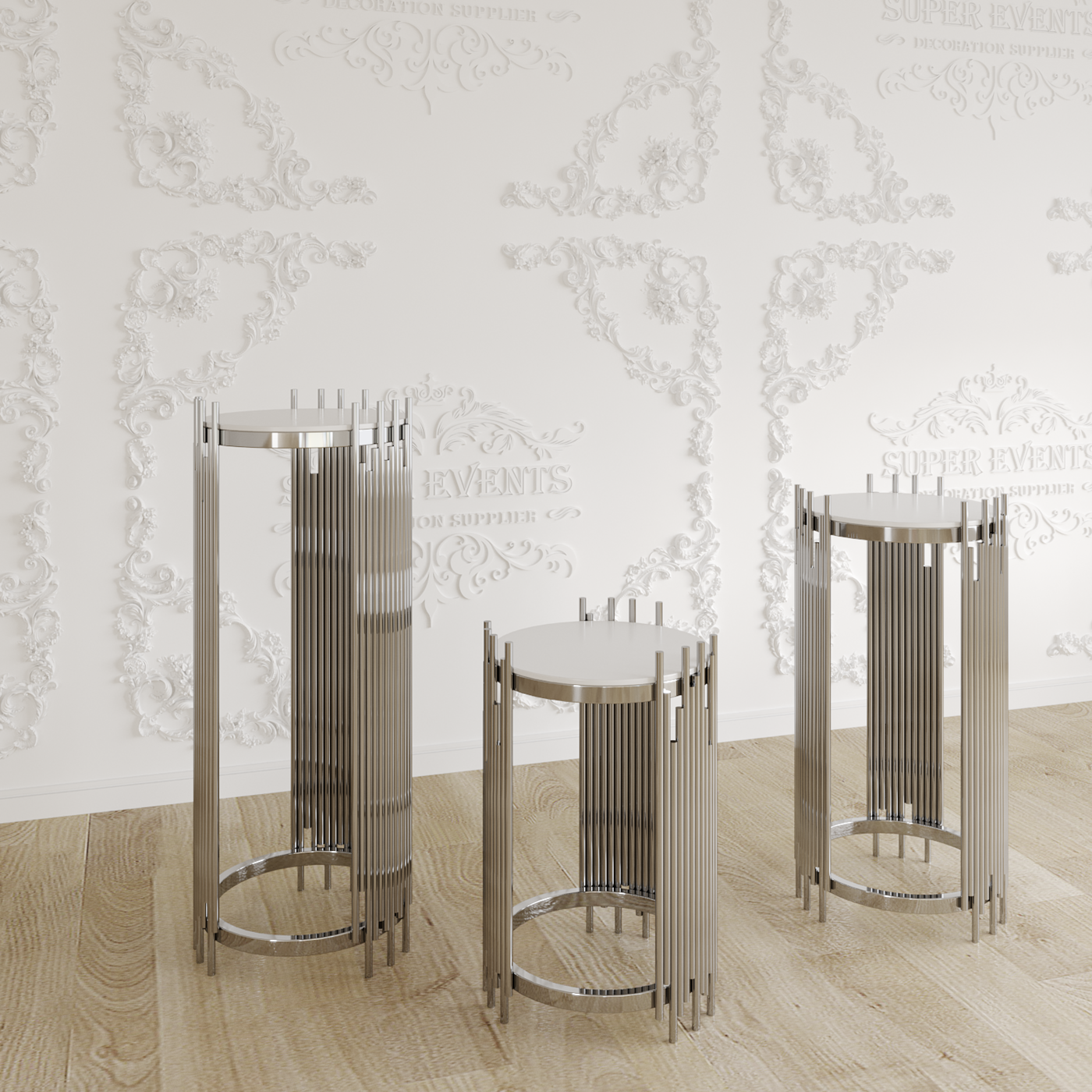 3 Pieces Stainless Steel Display Plinths Set - Silver
