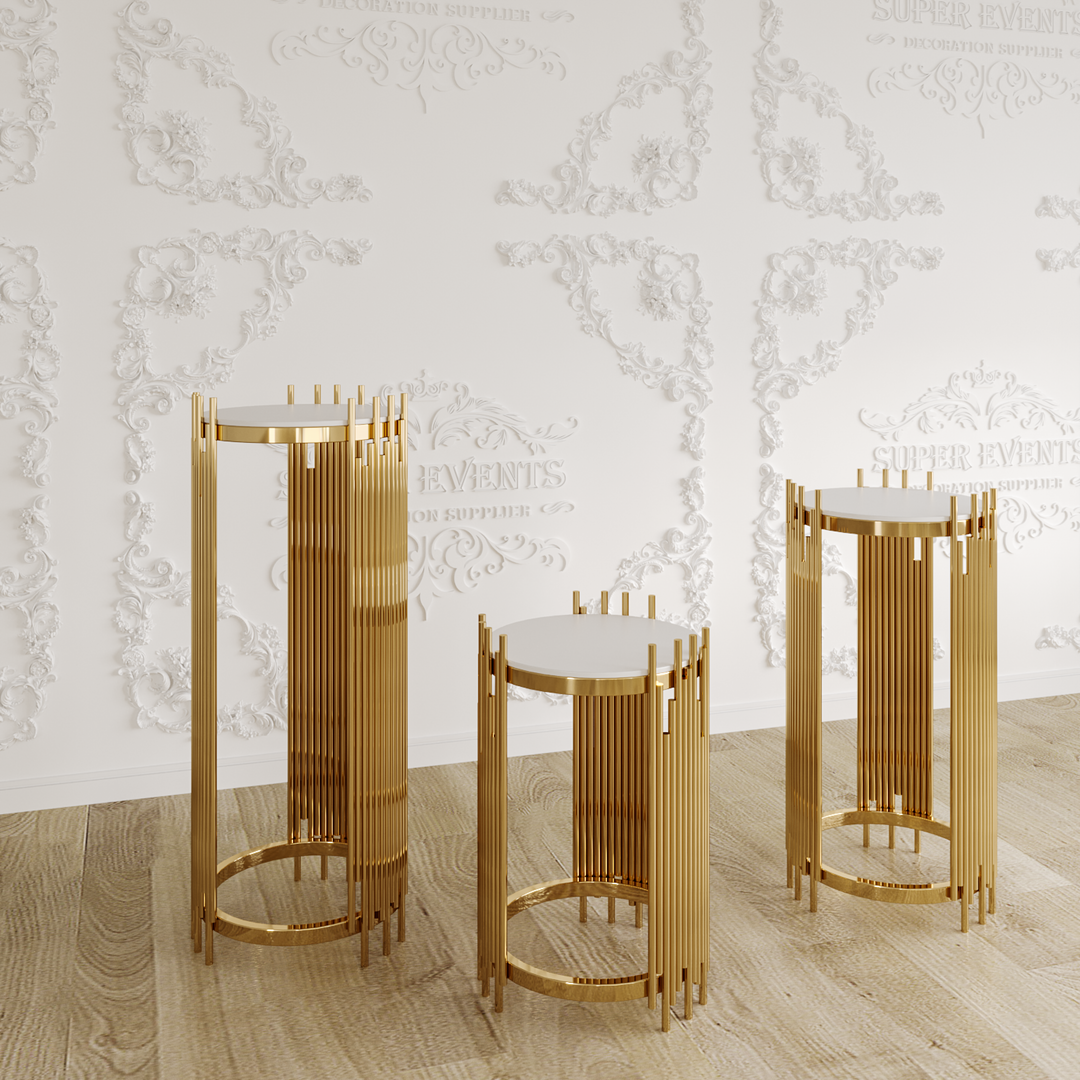 3 Pieces Stainless Steel Display Plinths Set - Silver