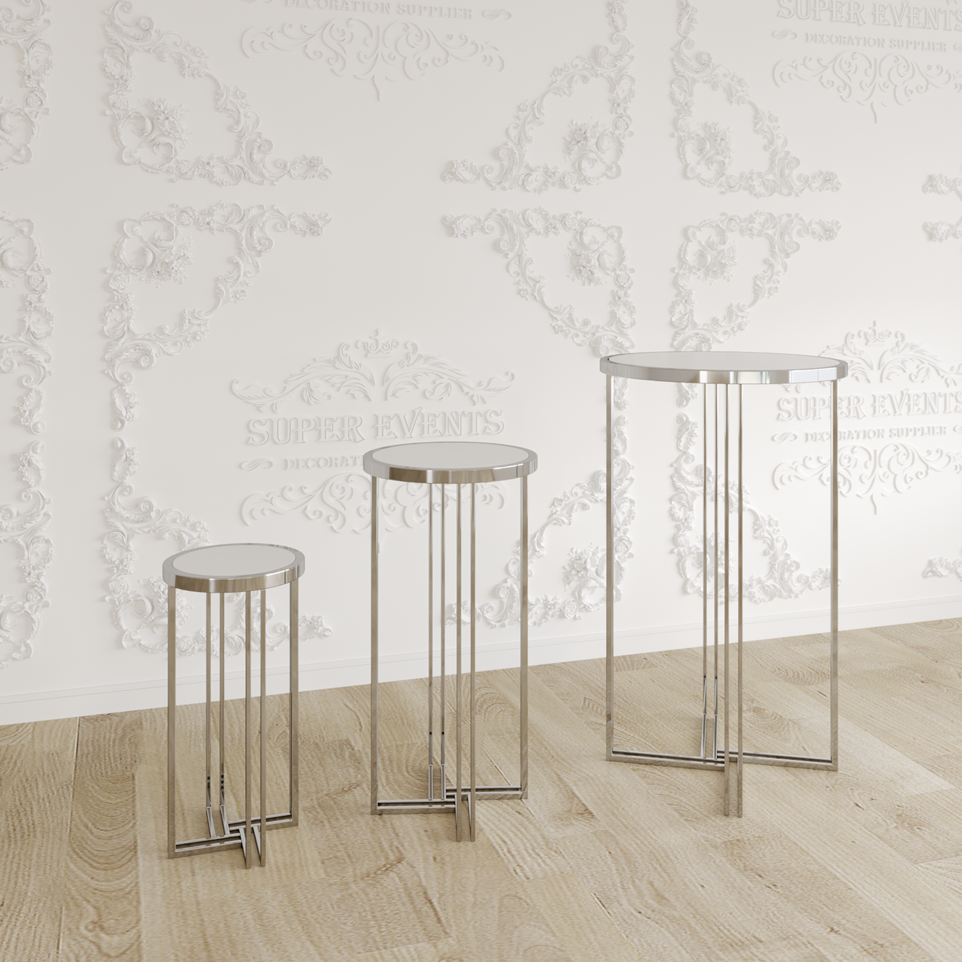 3 Pieces Stainless Steel Display Plinths Set - Silver