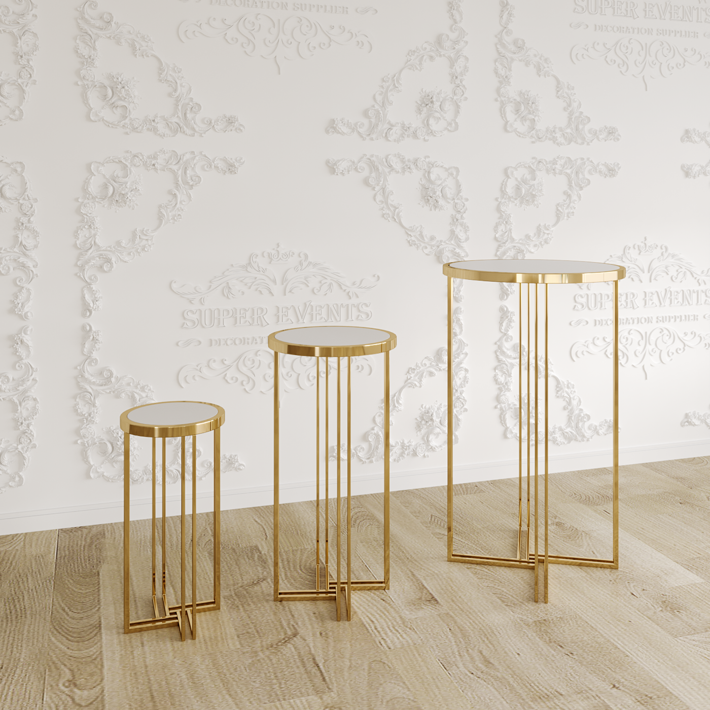 3 Pieces Stainless Steel Display Plinths Set - Silver