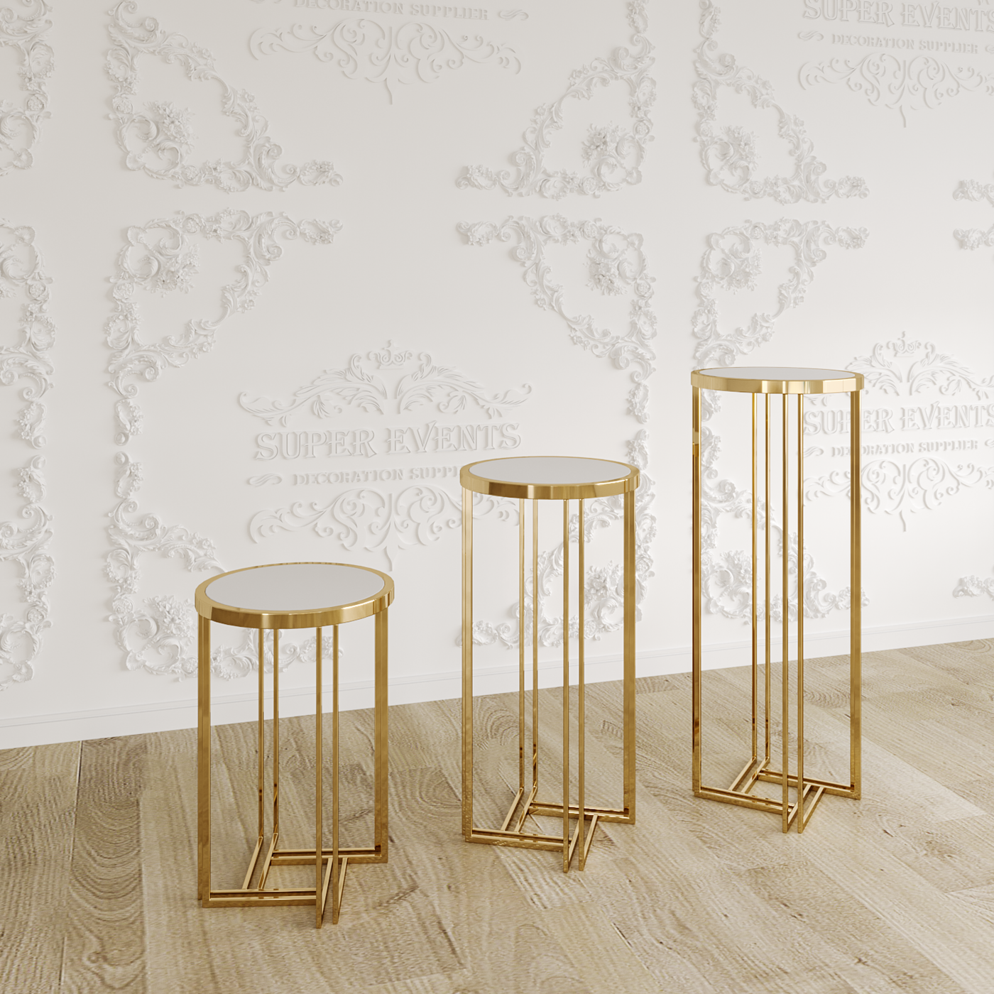 3 Pieces Stainless Steel Display Plinths Set - Gold