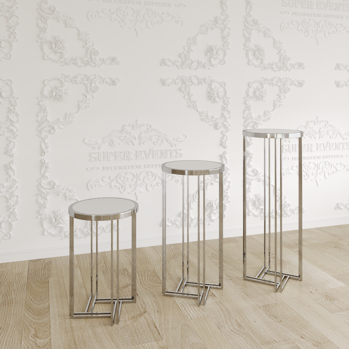 3 Pieces Stainless Steel Display Plinths Set - Gold