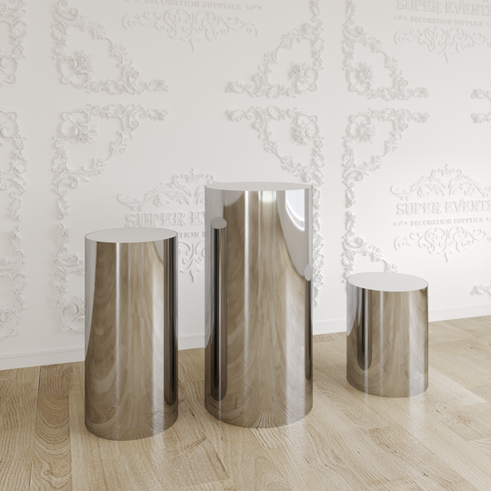 3 Pieces Stainless Steel Display Plinths Set - Silver
