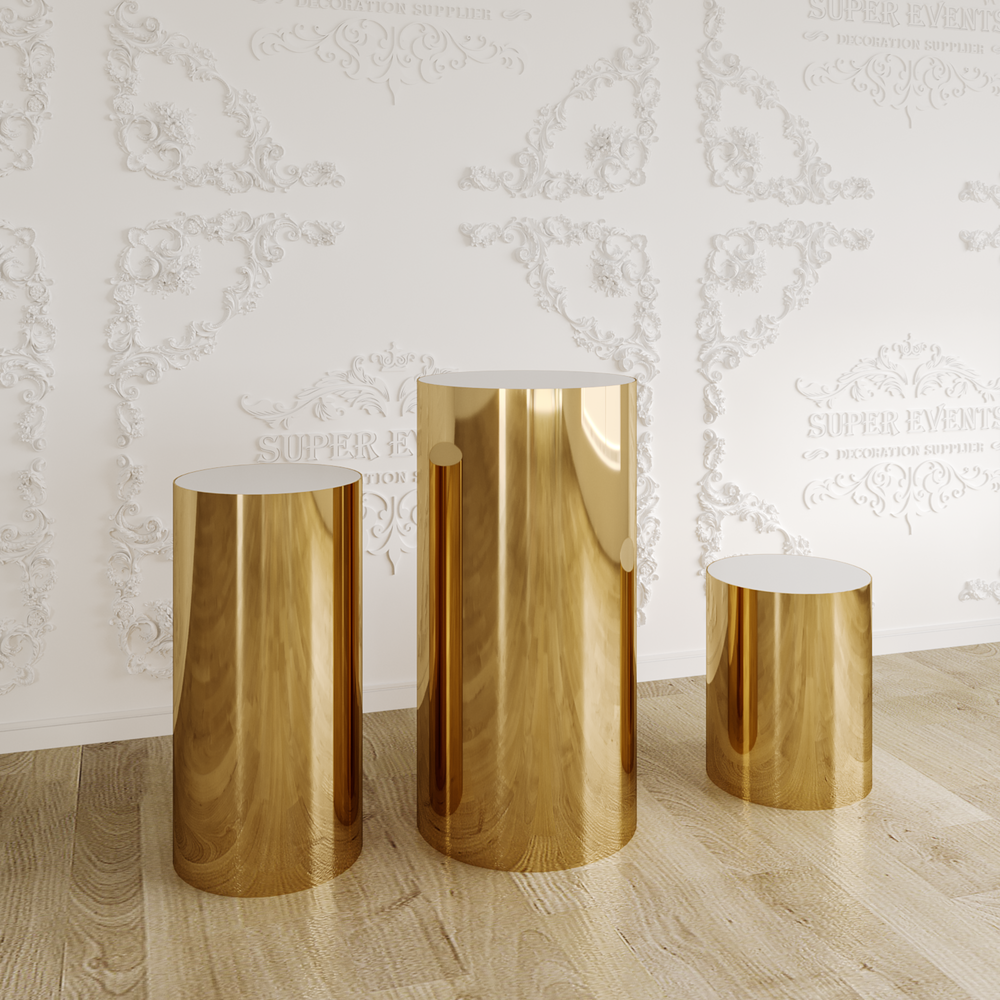 3 Pieces Stainless Steel Display Plinths Set - Silver
