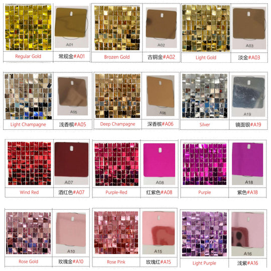 Shimmer Wall Panels / Clip Hole Backing &amp; Square Sequins - Laser Silver