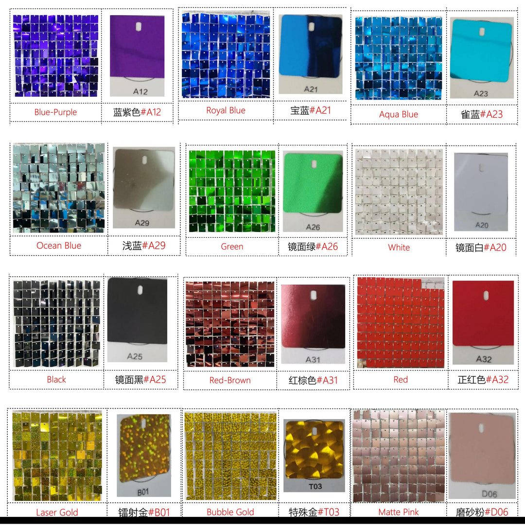 Easy Connect Shimmer Wall Panels / Transparent Grid Backing &amp; Square Sequins - Laser Red Brown