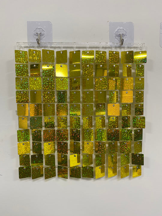 Easy Connect Shimmer Wall Panels / Transparent Grid Backing &amp; Square Sequins - Laser Gold