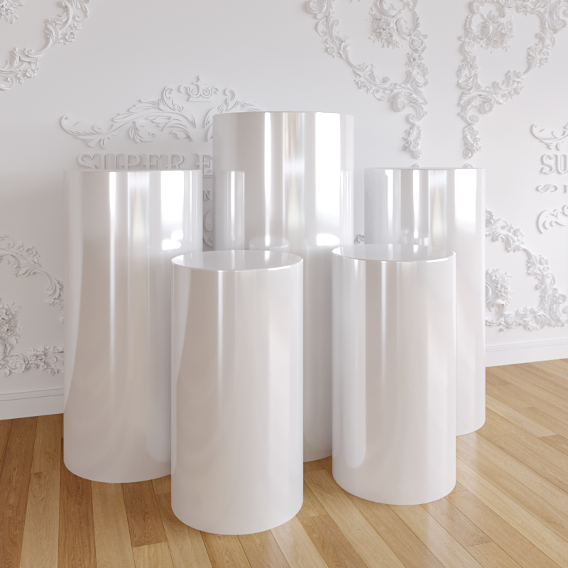 White Acrylic Cylinder Round Plinths Set - 3/5 Pieces