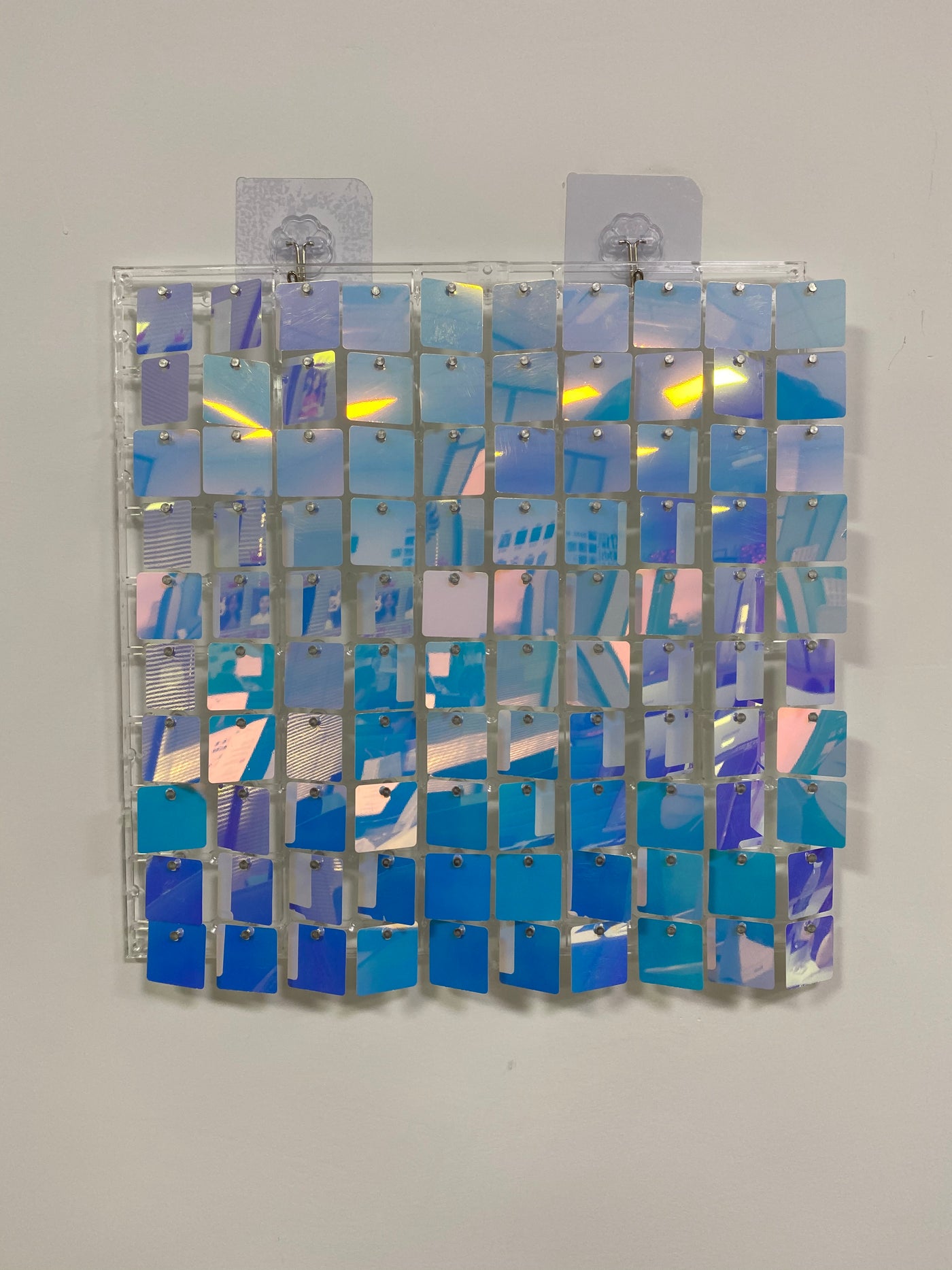 Easy Connect Shimmer Wall Panels / Transparent Grid Backing & Square Sequins - Dream Blue