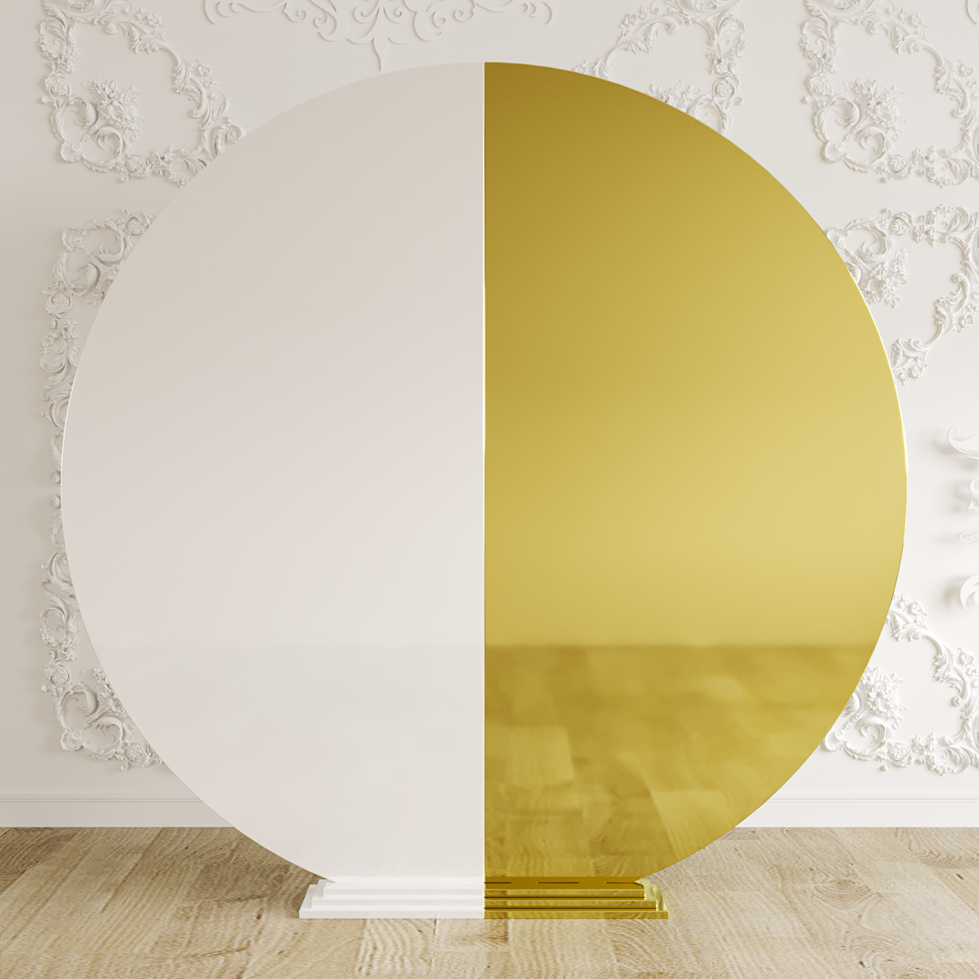 Custom White Gold Round Acrylic Backdrop - 6.5ft