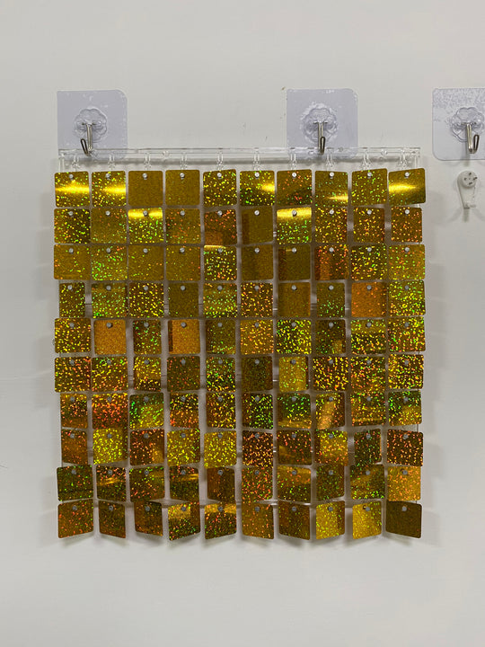 Easy Connect Shimmer Wall Panels / Transparent Grid Backing &amp; Square Sequins - Laser Gold