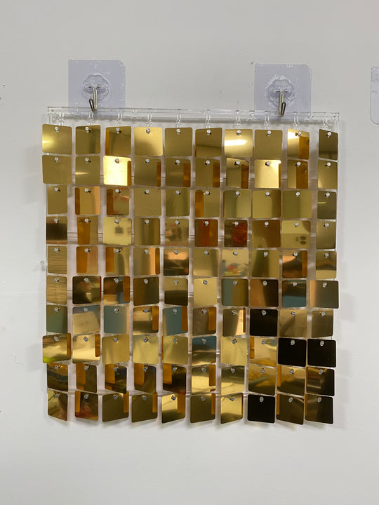Easy Connect Shimmer Wall Panels / Transparent Grid Backing &amp; Square Sequins - Brozen Gold