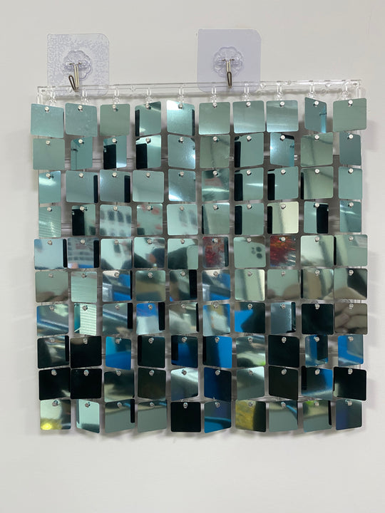 Easy Connect Shimmer Wall Panels / Transparent Grid Backing &amp; Square Sequins - Light Blue