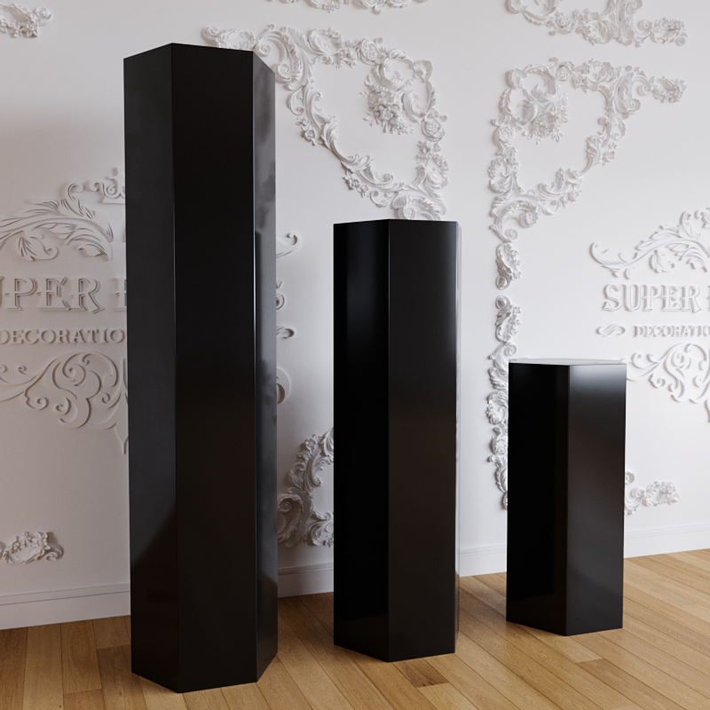Black Acrylic Cylinder Hexagon Plinths Set - 3/5 Pieces