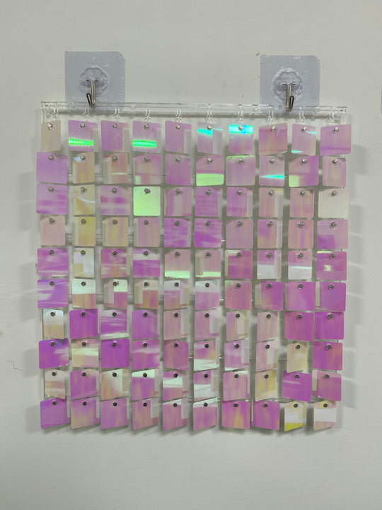 Easy Connect Shimmer Wall Panels / Transparent Grid Backing &amp; Square Sequins - Lemon Pink