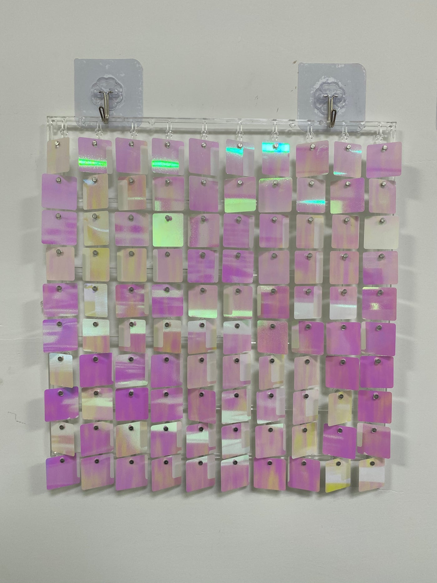 Easy Connect Shimmer Wall Panels / Transparent Grid Backing & Square Sequins - Lemon Pink