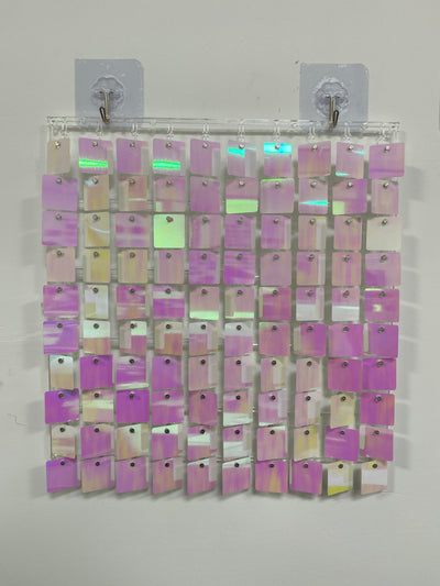 Easy Connect Shimmer Wall Panels / Transparent Grid Backing & Square Sequins - Lemon Pink