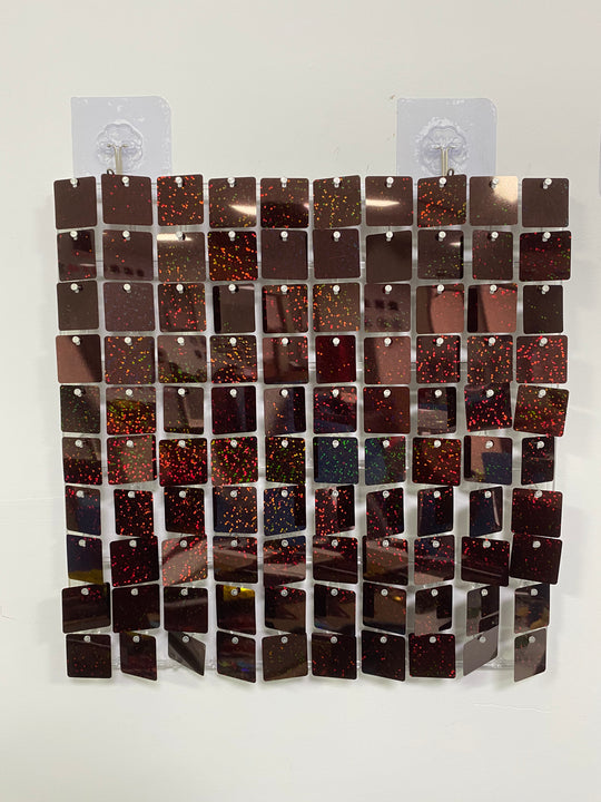 Easy Connect Shimmer Wall Panels / Transparent Grid Backing &amp; Square Sequins - Laser Red Brown