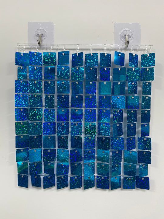 Easy Connect Shimmer Wall Panels / Transparent Grid Backing &amp; Square Sequins - Laser Aqua Blue