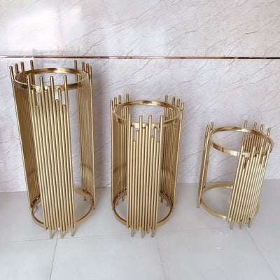 3 Pieces Stainless Steel Display Plinths Set - Silver
