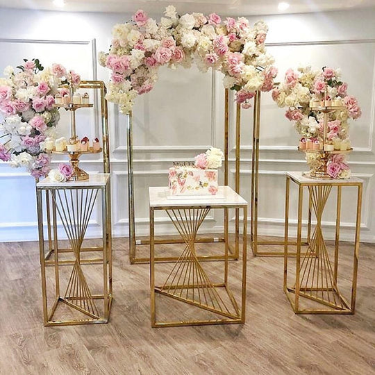 3 Pieces Stainless Steel Display Plinths Set - Gold
