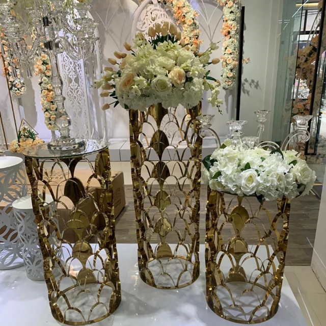 3 Pieces Stainless Steel Display Plinths Set - Gold