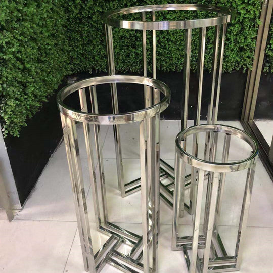 3 Pieces Stainless Steel Display Plinths Set - Silver