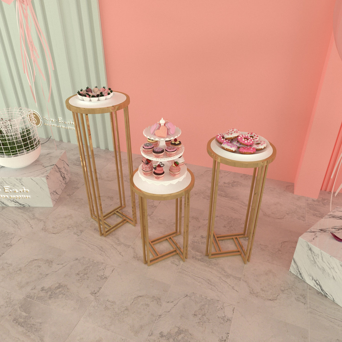 3 Pieces Stainless Steel Display Plinths Set - Gold
