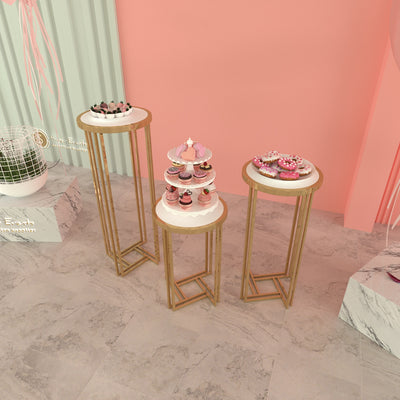3 Pieces Stainless Steel Display Plinths Set - Gold