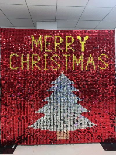 Easy Connect Shimmer Wall Panels / Transparent Grid Backing & Square Sequins - Wine Red