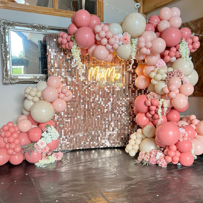 Easy Connect Shimmer Wall Panels / Transparent Grid Backing & Square Sequins - Matte Pink