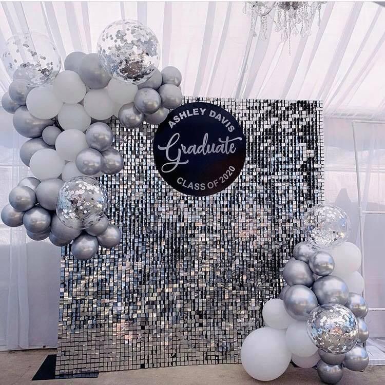 Shimmer Wall Panels / Black Backing & Square Sequins - Silver