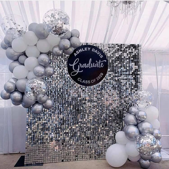 Easy Connect Shimmer Wall Panels / Transparent Grid Backing &amp; Square Sequins - Silver