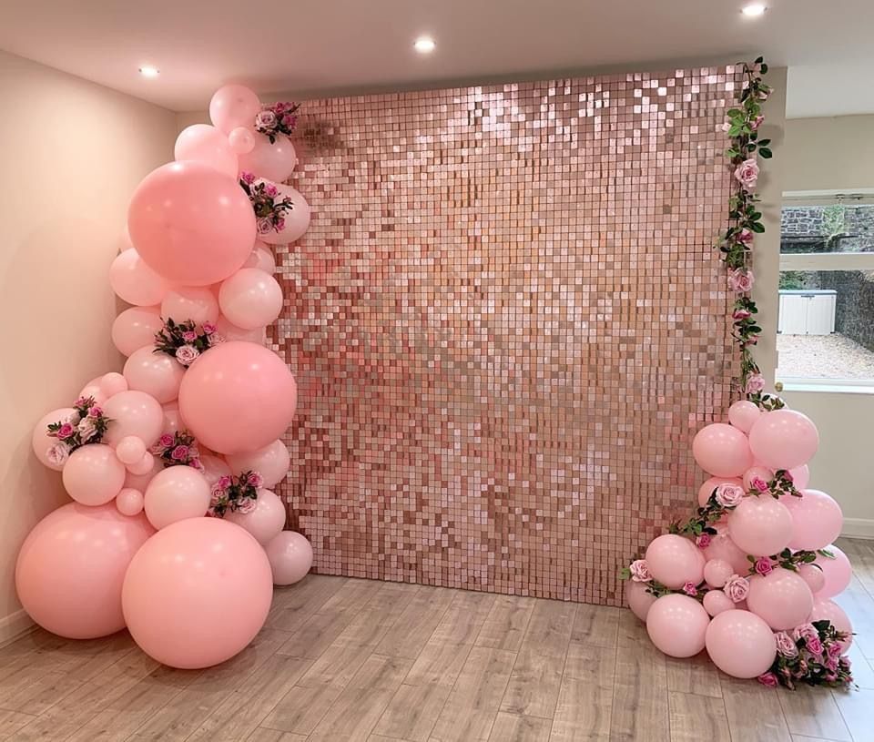 Shimmer Wall Panels / Black Backing &amp; Square Sequins - Rose Gold