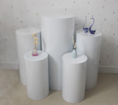 White Acrylic Cylinder Round Plinths Set - 3/5 Pieces
