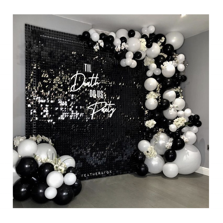 Shimmer Wall Panels / Clip Hole Backing &amp; Square Sequins - Black